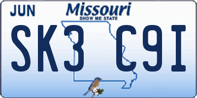 MO license plate SK3C9I