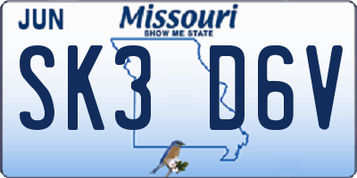 MO license plate SK3D6V