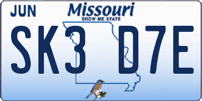 MO license plate SK3D7E