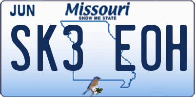 MO license plate SK3E0H