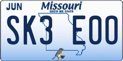 MO license plate SK3E0O