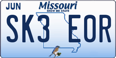 MO license plate SK3E0R