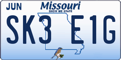 MO license plate SK3E1G