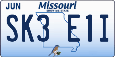 MO license plate SK3E1I