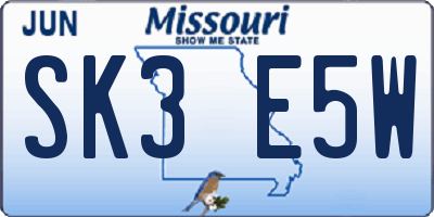 MO license plate SK3E5W
