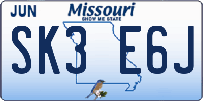 MO license plate SK3E6J