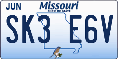 MO license plate SK3E6V