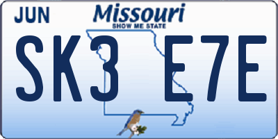 MO license plate SK3E7E