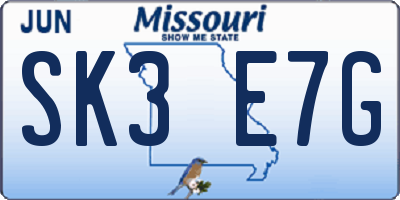 MO license plate SK3E7G