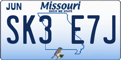 MO license plate SK3E7J