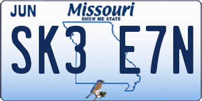 MO license plate SK3E7N