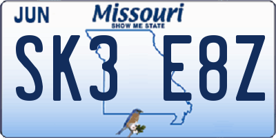 MO license plate SK3E8Z