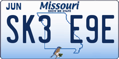 MO license plate SK3E9E