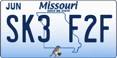 MO license plate SK3F2F