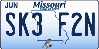 MO license plate SK3F2N