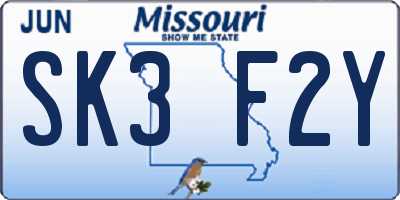 MO license plate SK3F2Y