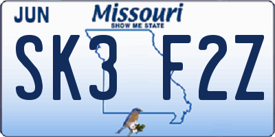 MO license plate SK3F2Z