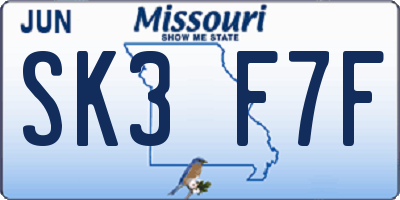 MO license plate SK3F7F