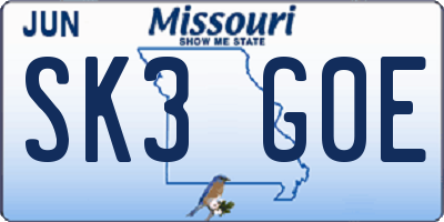 MO license plate SK3G0E