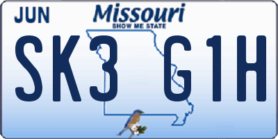 MO license plate SK3G1H