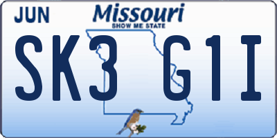 MO license plate SK3G1I