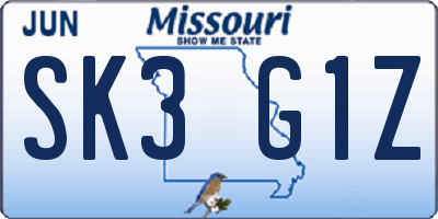 MO license plate SK3G1Z