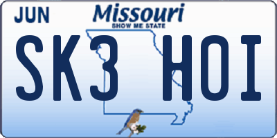 MO license plate SK3H0I