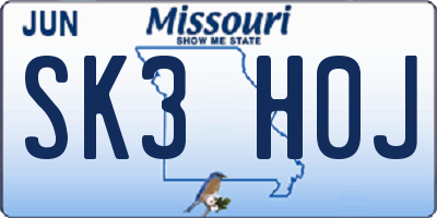 MO license plate SK3H0J