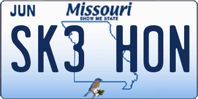 MO license plate SK3H0N