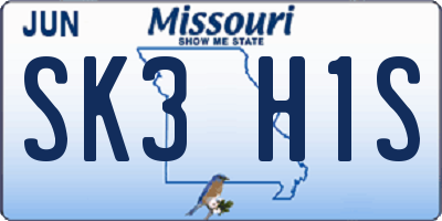 MO license plate SK3H1S