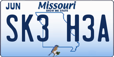MO license plate SK3H3A