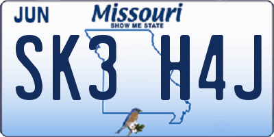 MO license plate SK3H4J