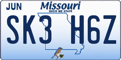 MO license plate SK3H6Z