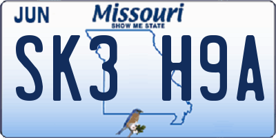 MO license plate SK3H9A