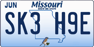 MO license plate SK3H9E