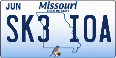 MO license plate SK3I0A
