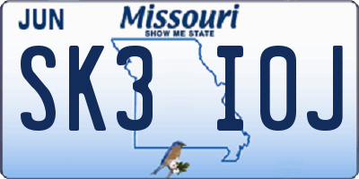MO license plate SK3I0J