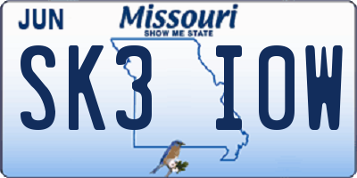 MO license plate SK3I0W
