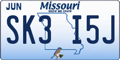 MO license plate SK3I5J