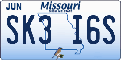 MO license plate SK3I6S