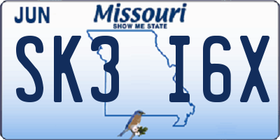 MO license plate SK3I6X