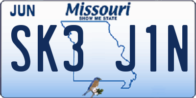 MO license plate SK3J1N