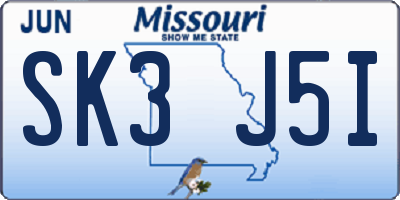 MO license plate SK3J5I