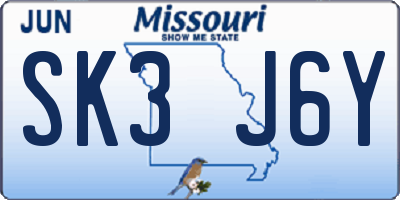 MO license plate SK3J6Y