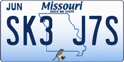 MO license plate SK3J7S