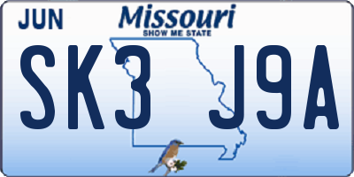 MO license plate SK3J9A