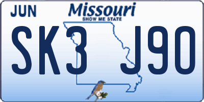 MO license plate SK3J9O