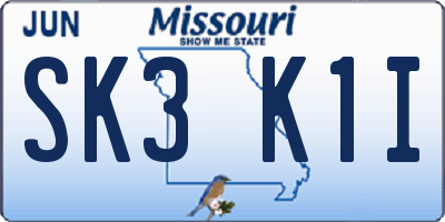 MO license plate SK3K1I