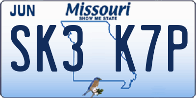 MO license plate SK3K7P