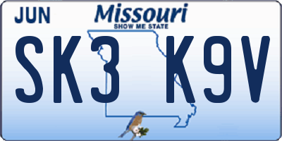 MO license plate SK3K9V